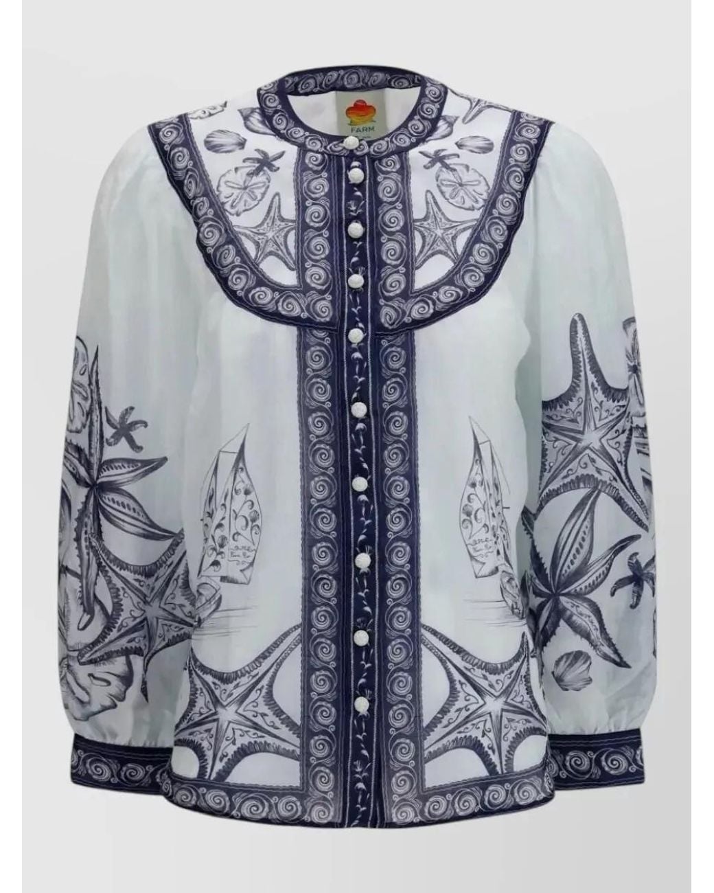 Farm Rio Blue Printed Long-Sleeve Blouse