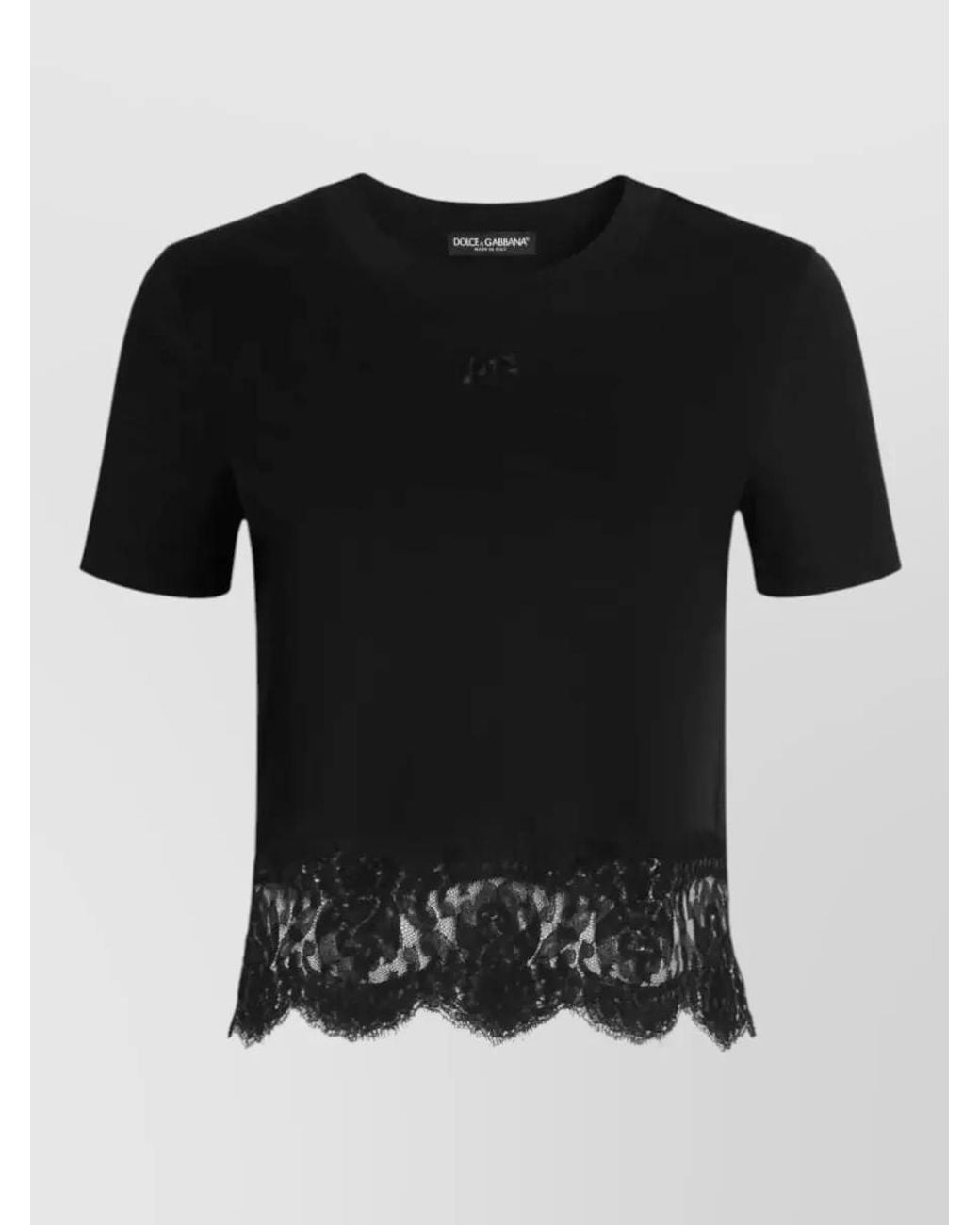 Dolce & Gabbana Black Floral Lace Trim Short-Sleeve T-Shirt