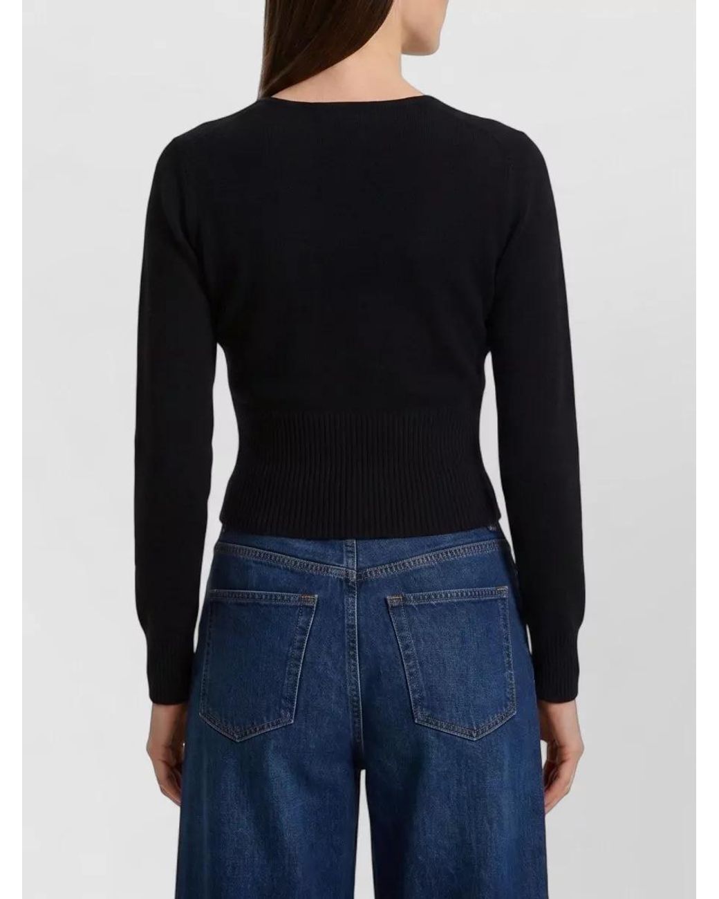 Max Mara Black Cashmere Wool Ribbed Crewneck Sweatshirt