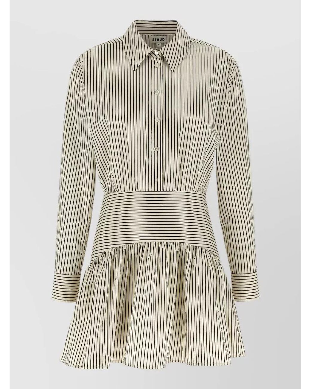 Staud White Striped Cotton Poplin Shirt Mini Dress