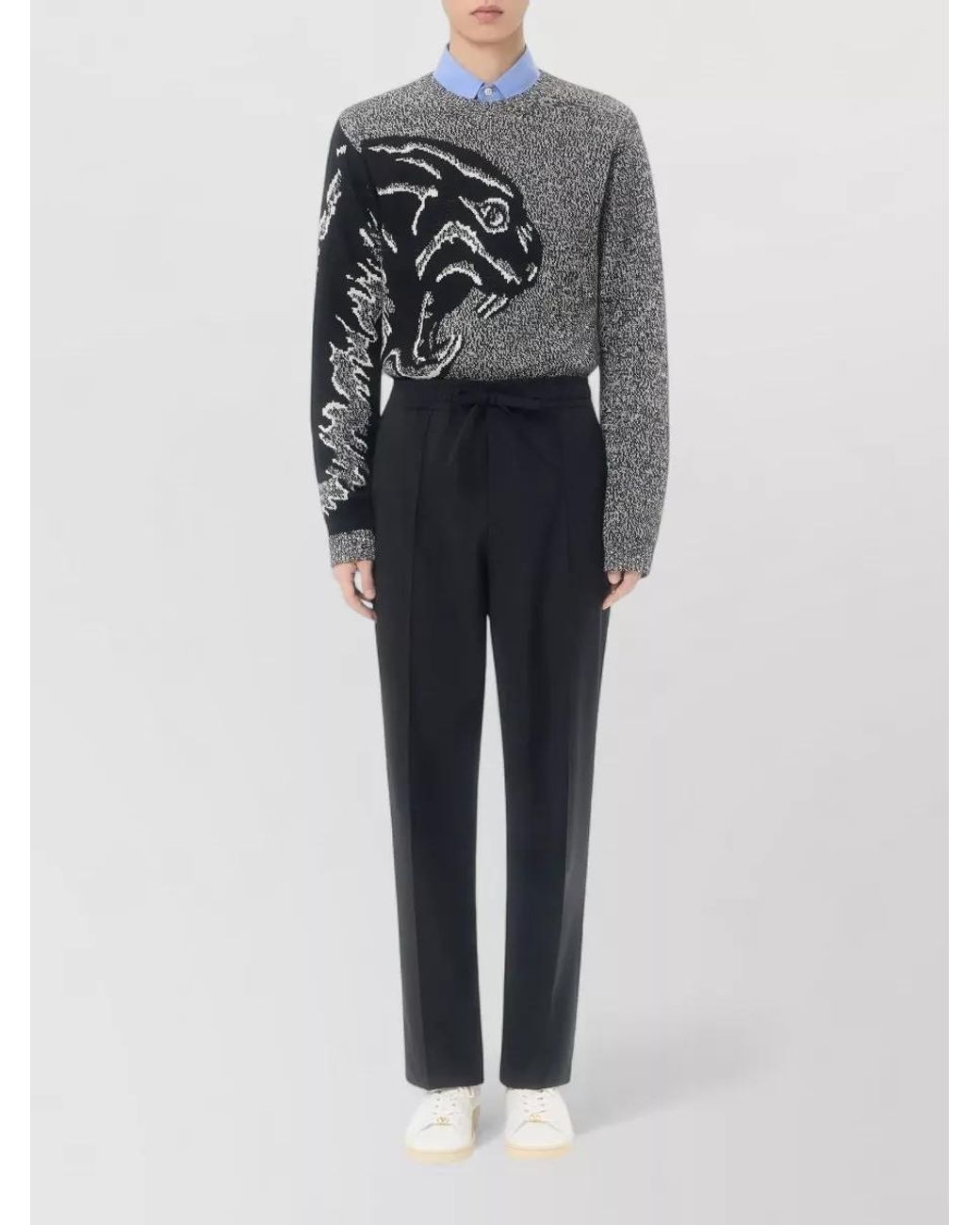 Valentino Black Cotton Gabardine Straight-Leg Trousers for men