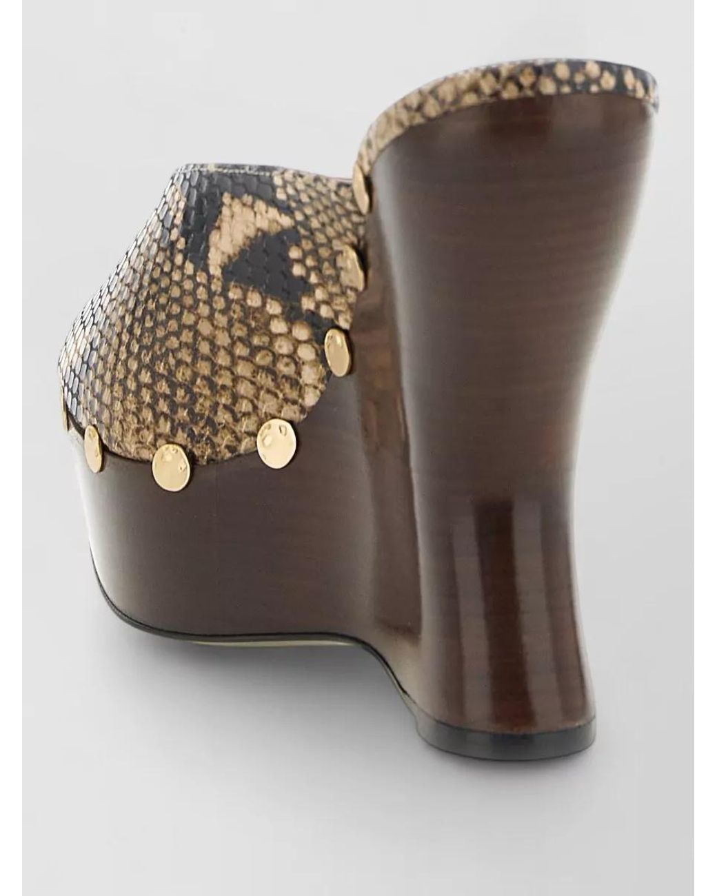 Magda Butrym Gray Leather Python Print Studded Wedge Mules