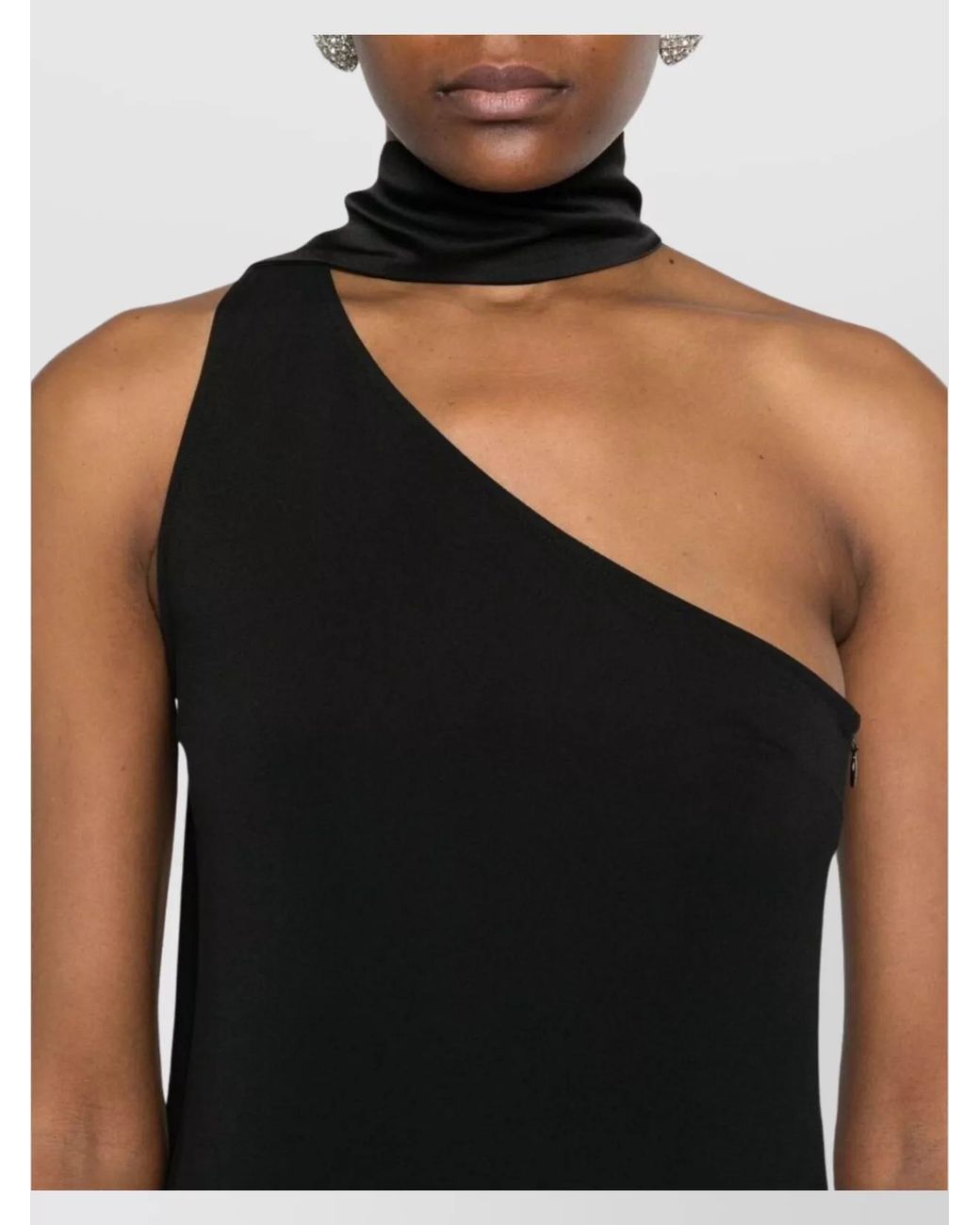 Taller Marmo Black Asymmetric Sleeveless Fringe Maxi Dress