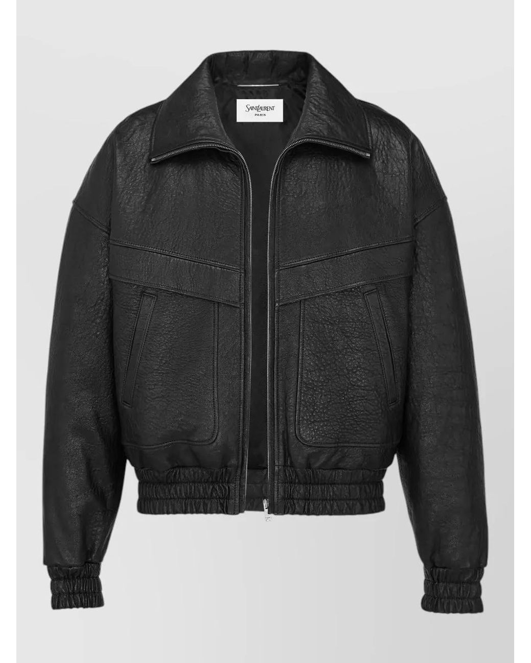 Saint Laurent Black Lamb Leather Stand Collar Jacket for men