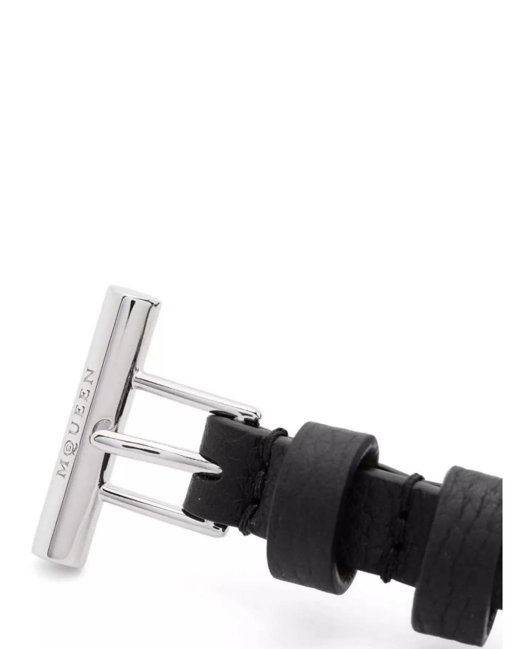 McQueen Black Leather Cross-Bar Bracelet for men