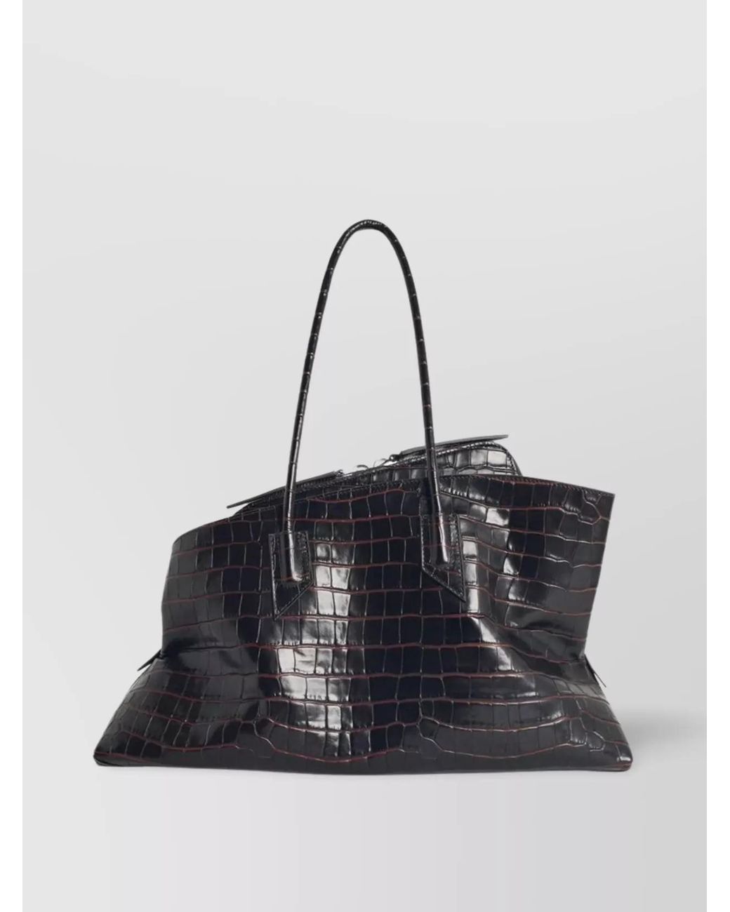 The Attico Black Medium Croc-Effect Leather Shoulder Bag