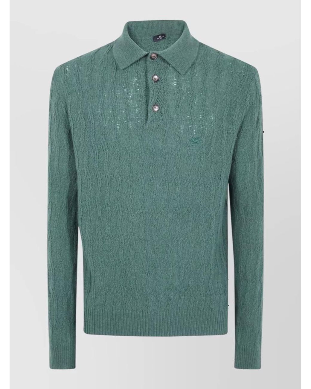Etro Green Cashmere Long Sleeve Polo Shirt for men