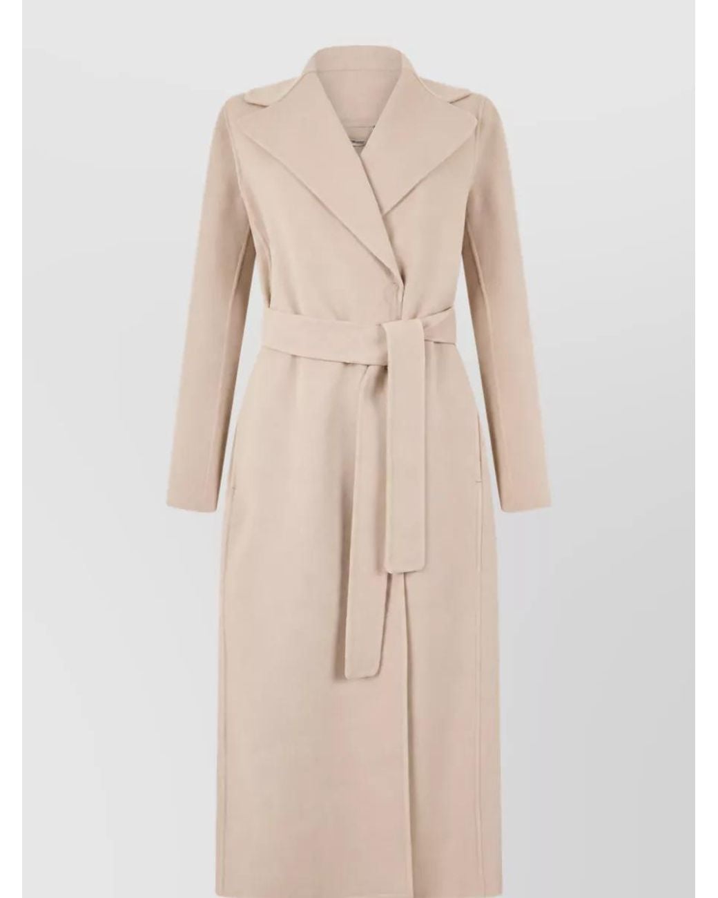 Max Mara Natural Virgin Wool Belted Long Coat