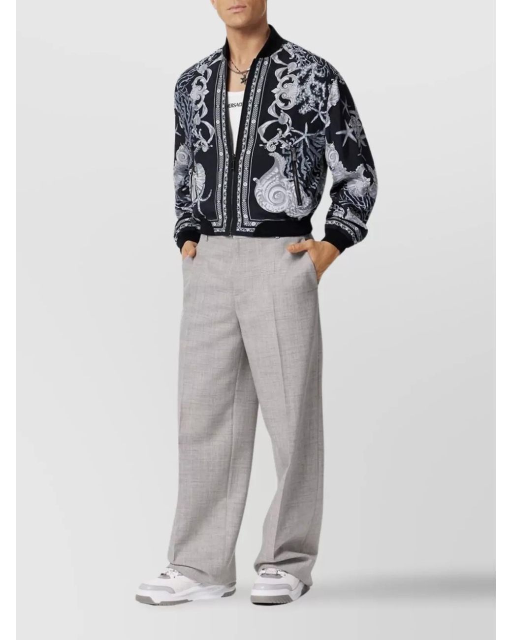 Versace Black Reversible Printed Bomber Jacket for men