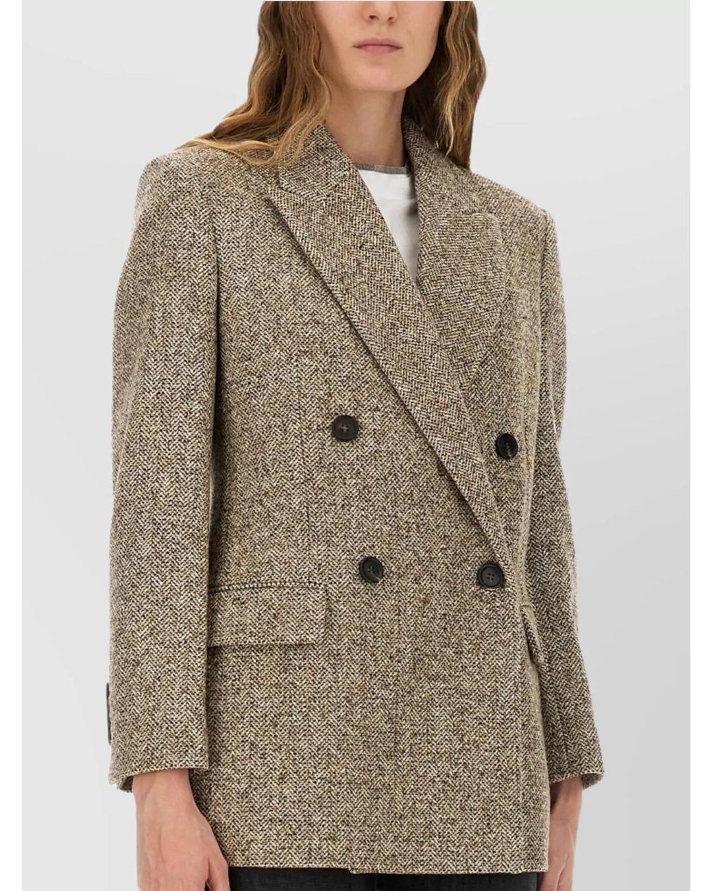 Brunello Cucinelli Natural Virgin Wool And Silk Tweed Jacket