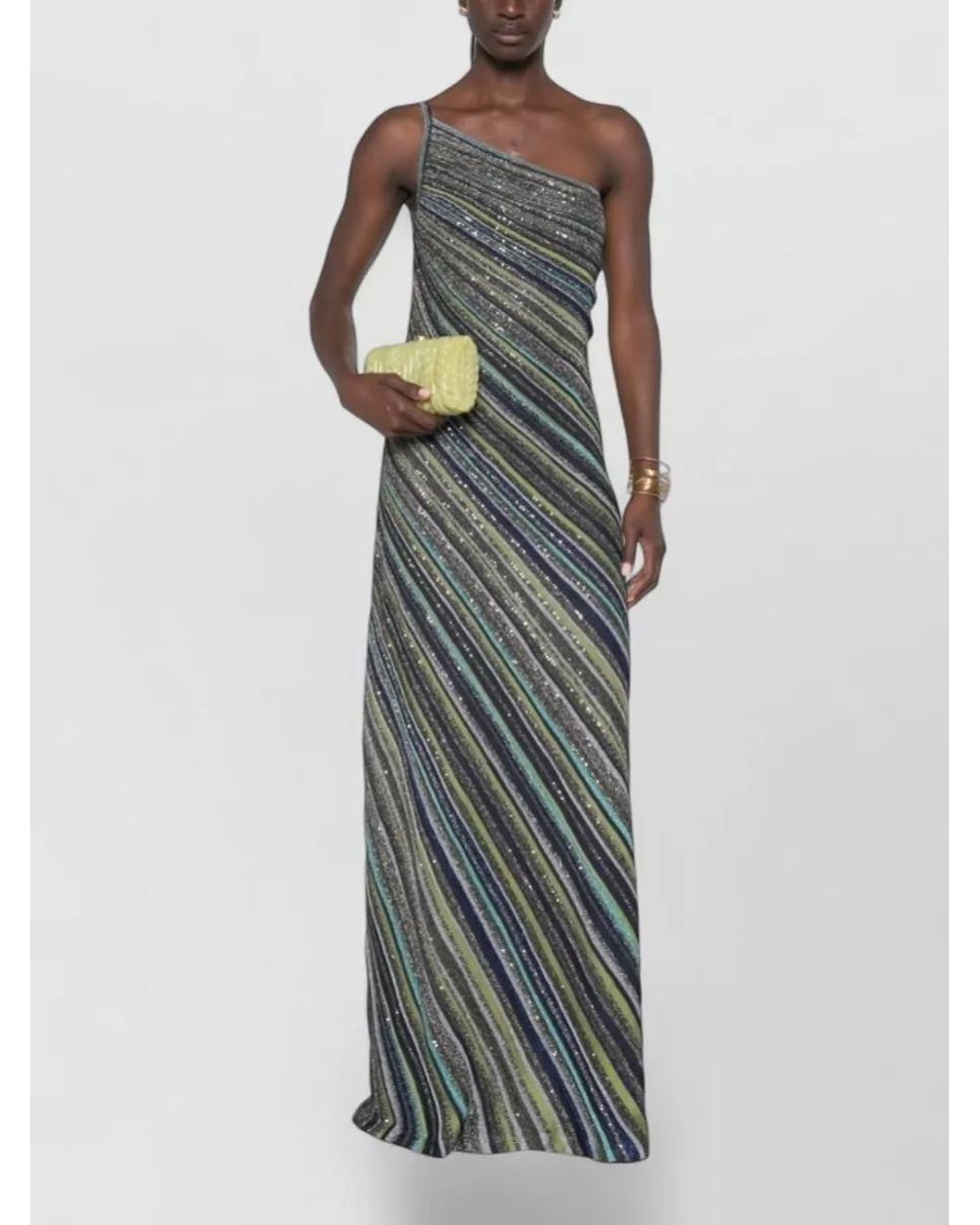 Missoni Multicolor Striped Sequin One-Shoulder Sleeveless Maxi Dress