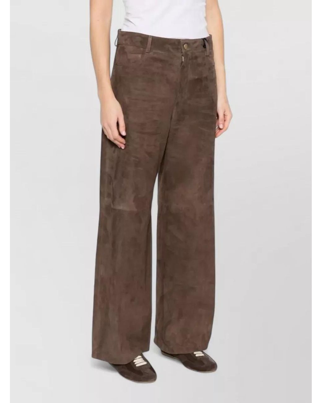 Max Mara Brown Suede High-Rise Wide-Leg Leather Trousers