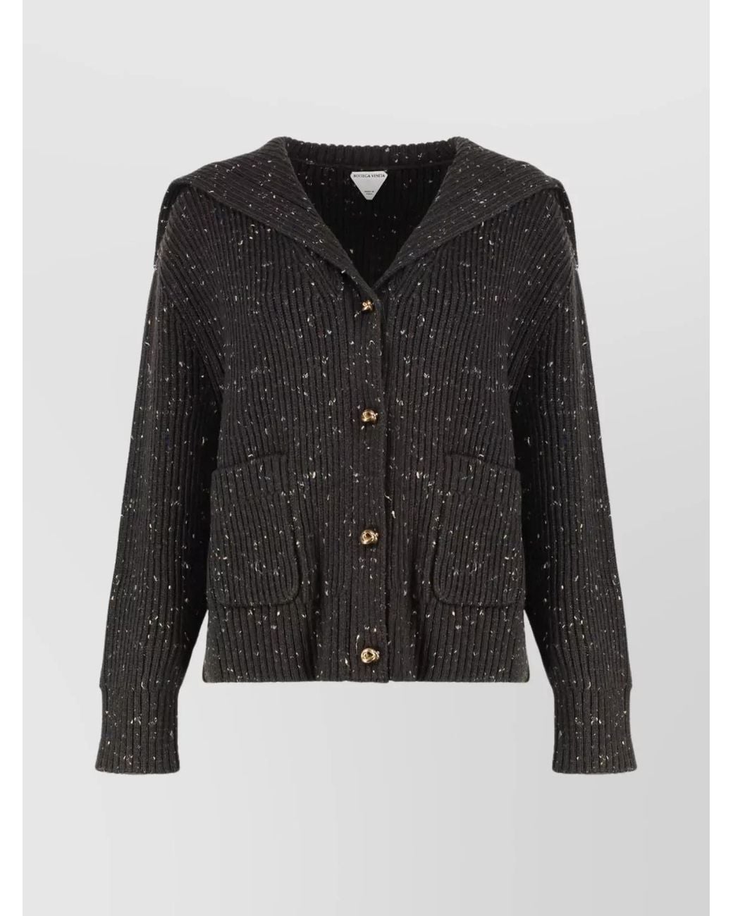 Bottega Veneta Black Ribbed Wool V-Neck Cardigan