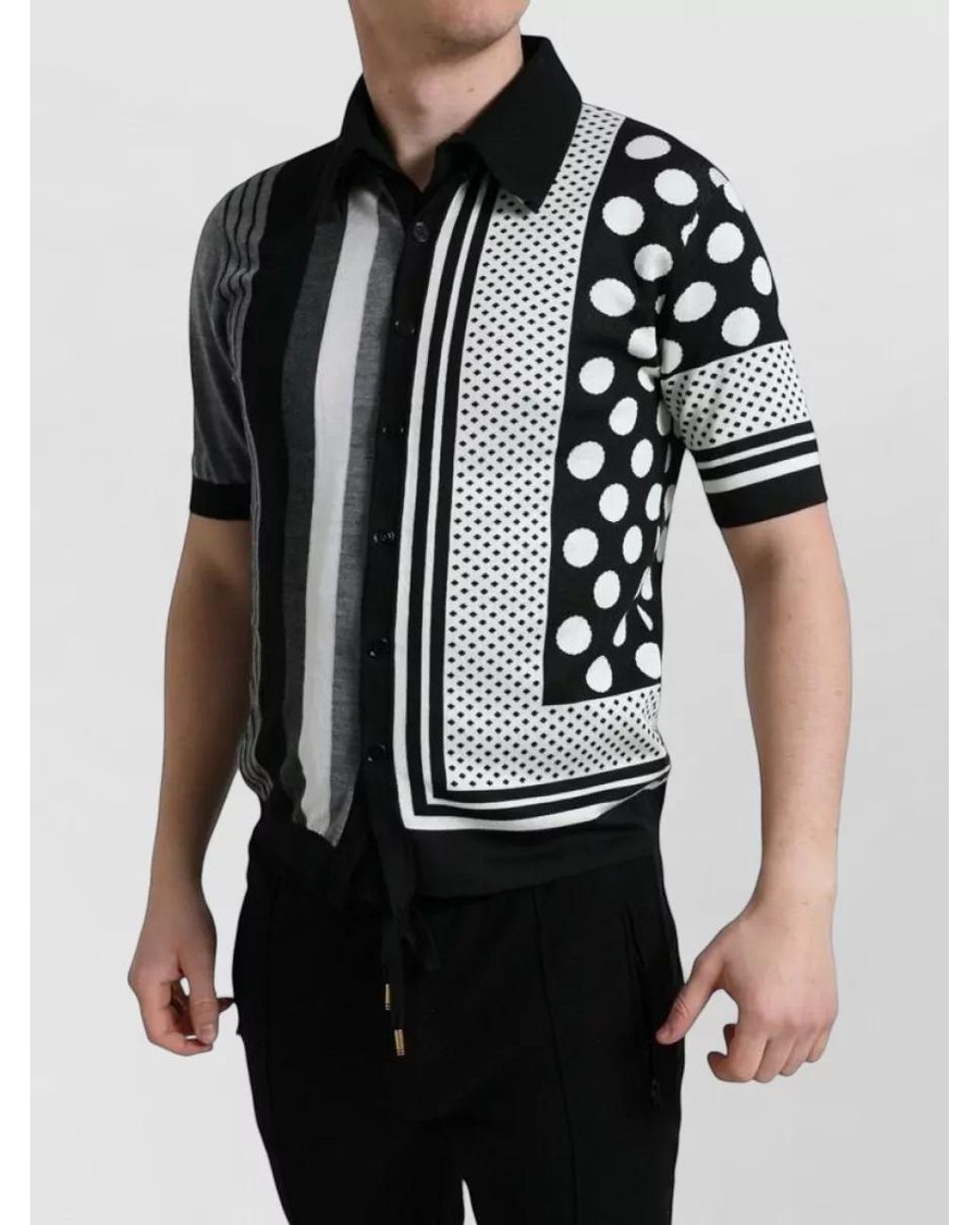 Dolce & Gabbana Black Silk Blend Slim-Fit Striped Polo Shirt for men