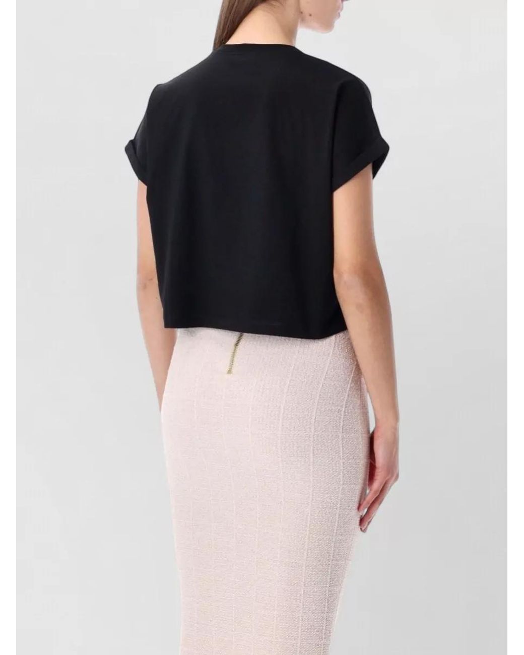 Balmain Black Cropped Logo Cotton T-Shirt