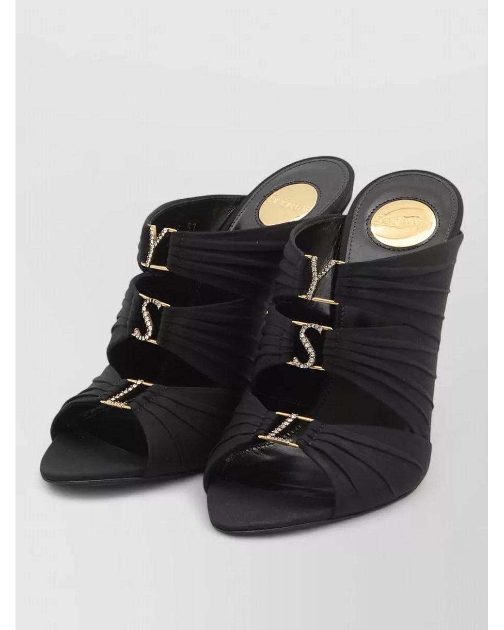 Saint Laurent Black Ruched Peep-Toe Mules