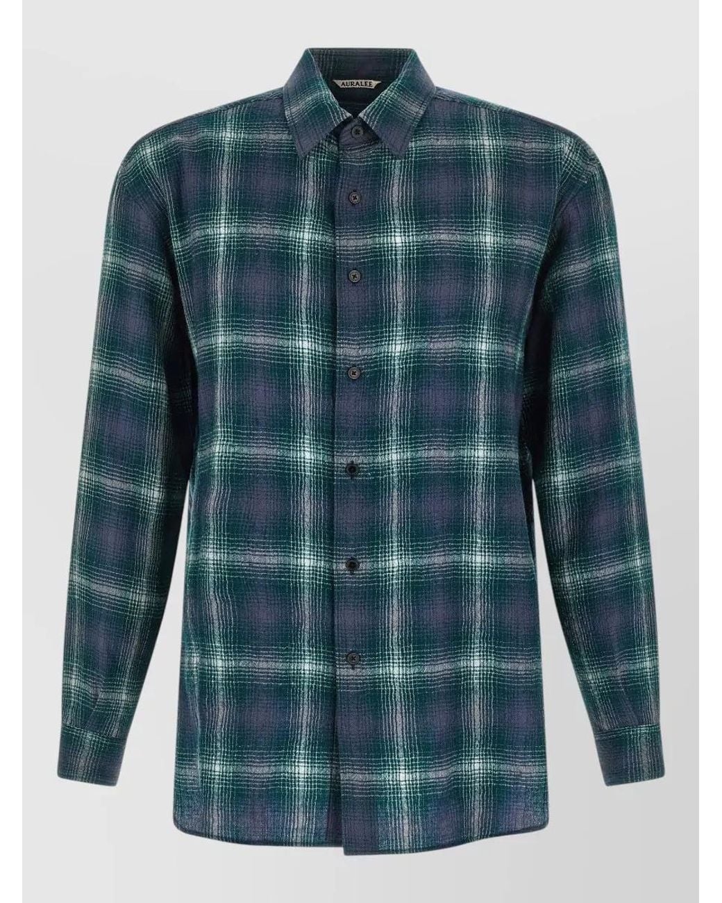 Auralee Blue Wool Check Shirt for men