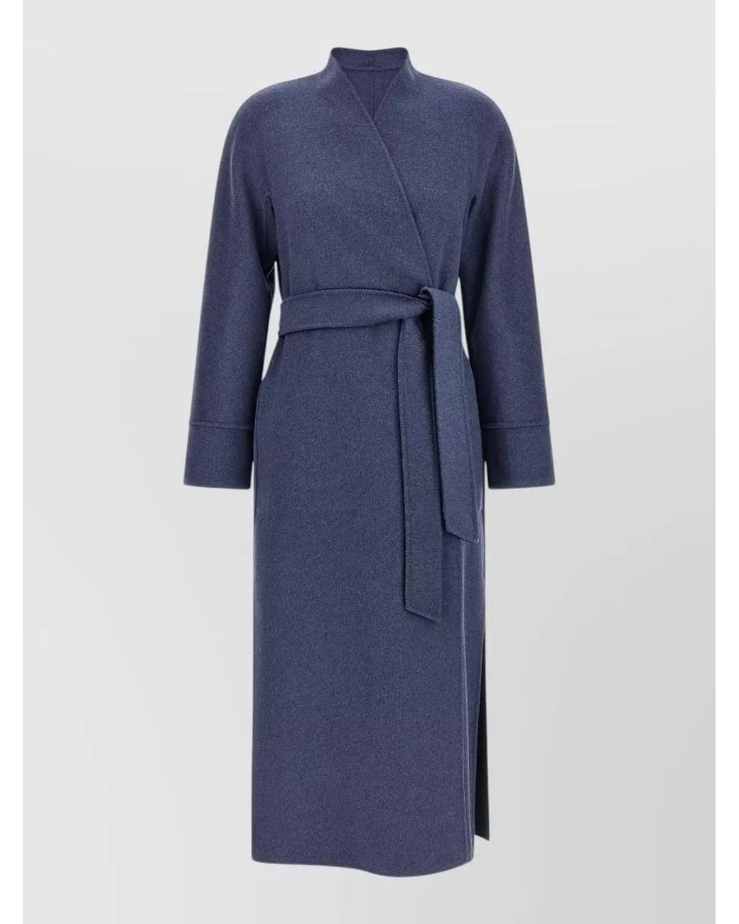 Max Mara Blue Wool Reversible Belted Coat