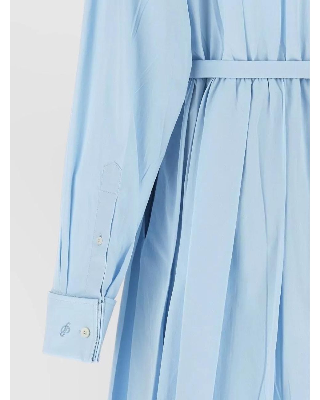 Prada Blue Cotton Poplin Belted Shirt Midi Dress