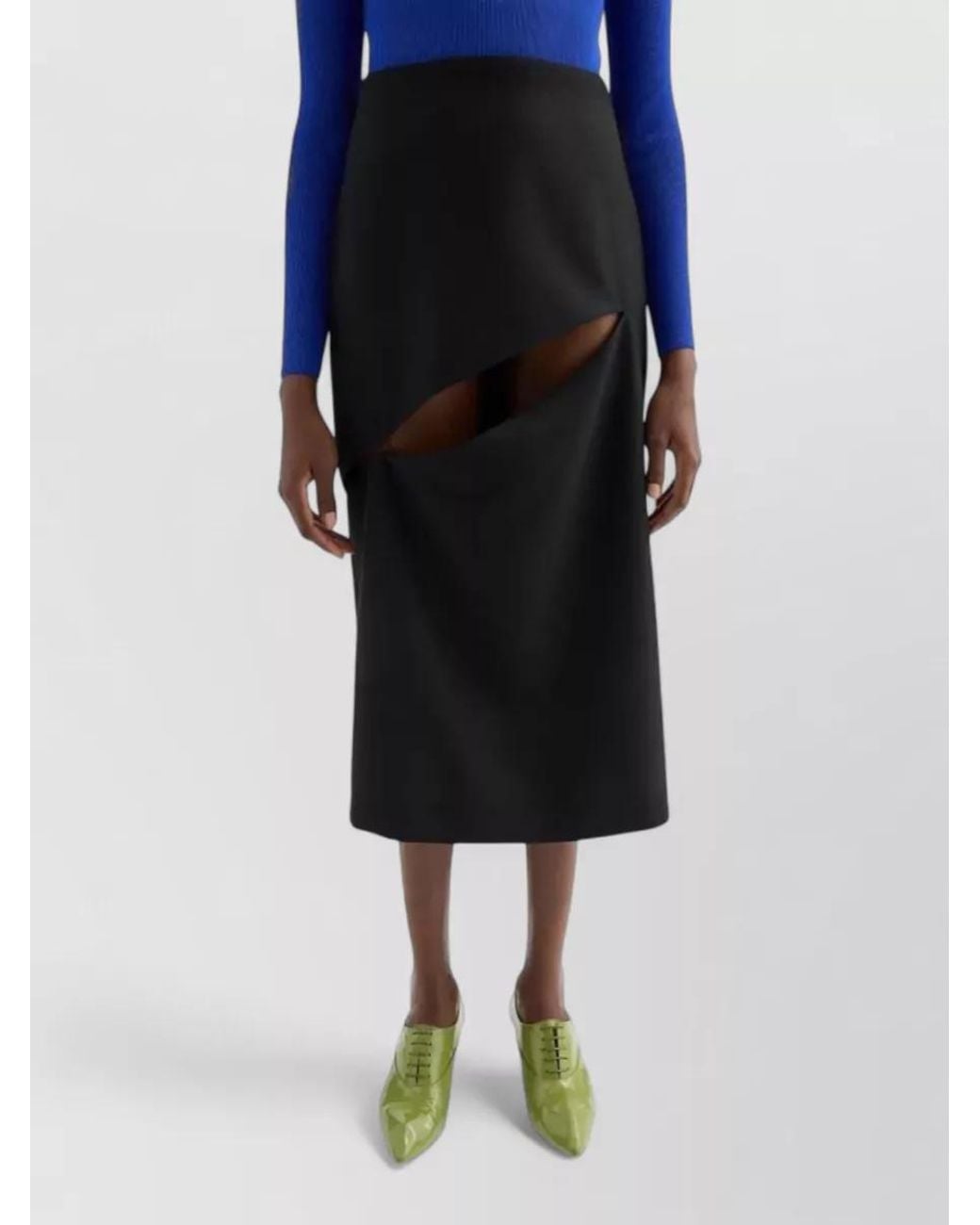 Jil Sander Black Wool Blend Cutout Midi Skirt