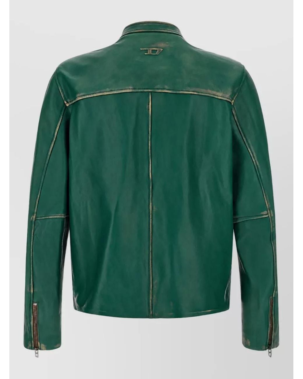 DIESEL Green Lamb Leather Biker Jacket for men