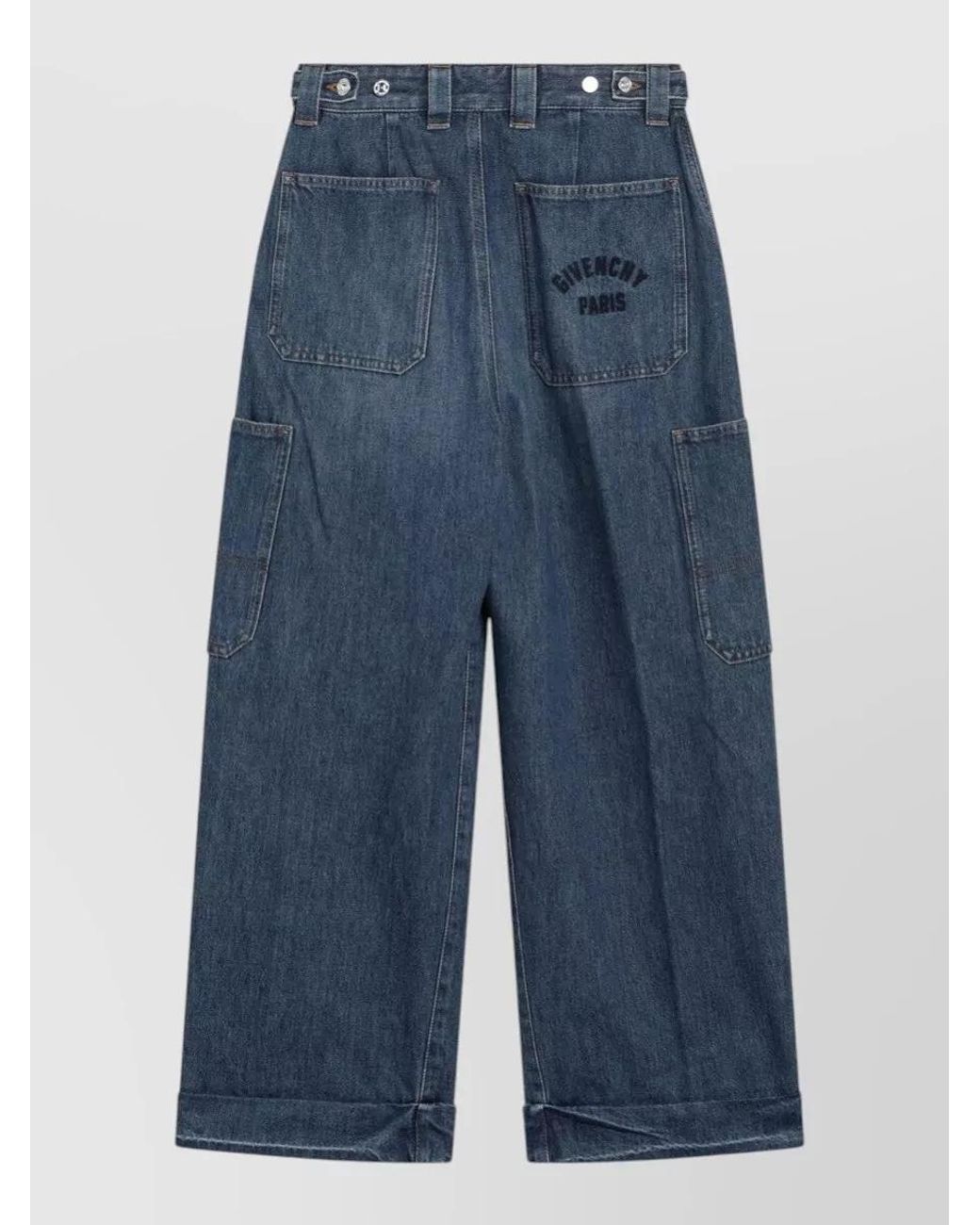 Givenchy Blue Cotton Cropped Cargo Wide-Leg Jeans