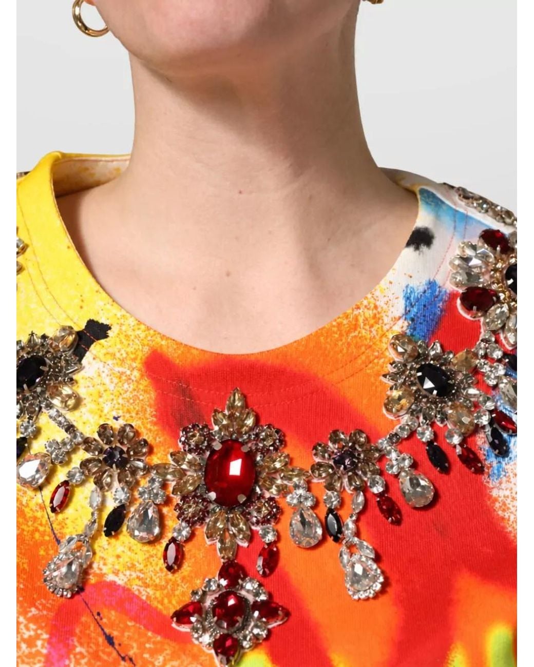 Dolce & Gabbana Multicolor Cotton Crystal-Embellished Cropped Jersey Top