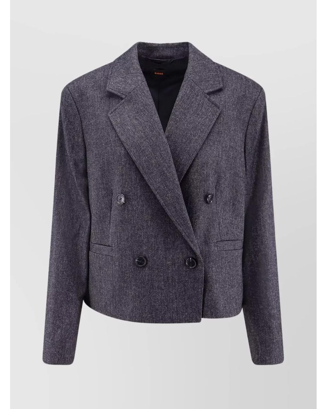 Boss Blue Double-Breasted Wool Blend Blazer With Peak Lapels