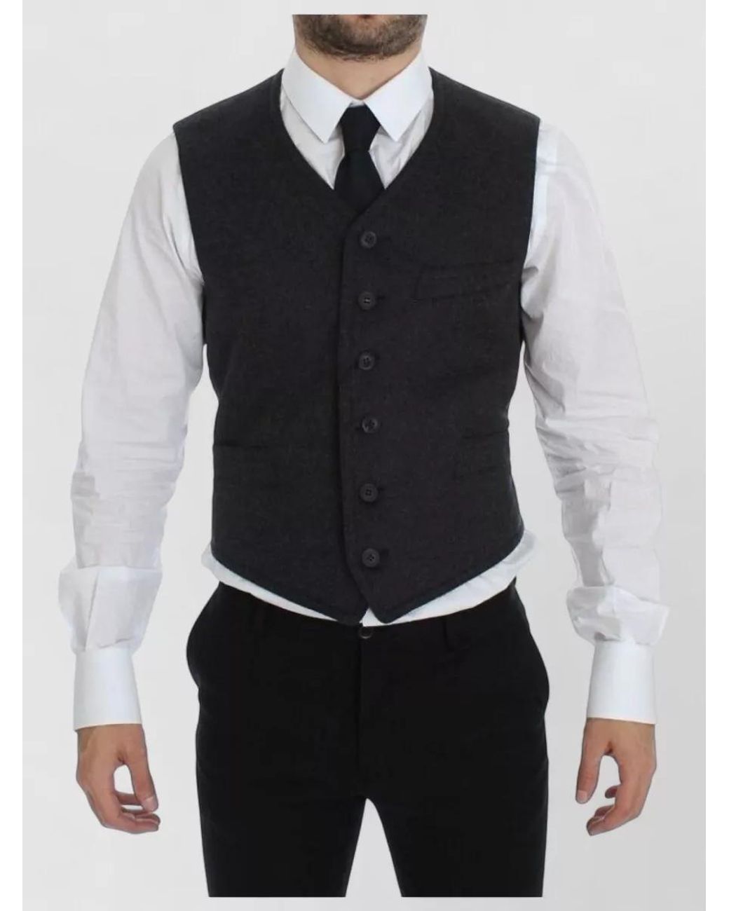 Dolce & Gabbana Blue Wool Blend V-Neck Waistcoat for men