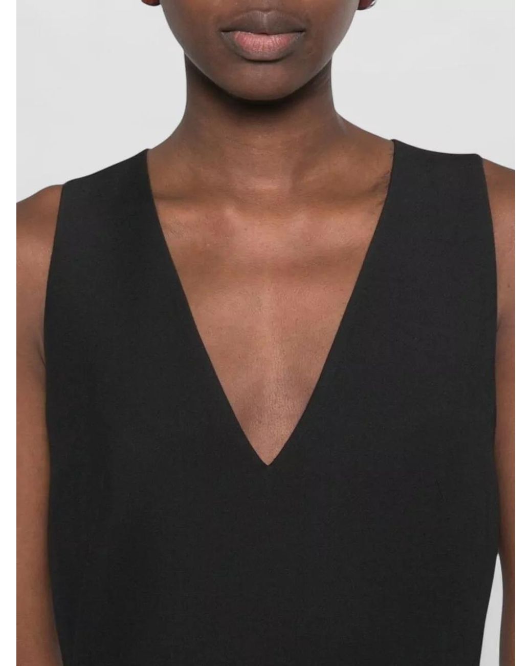 Fendi Black Wool Silk V-Neck Sleeveless A-Line Midi Dress