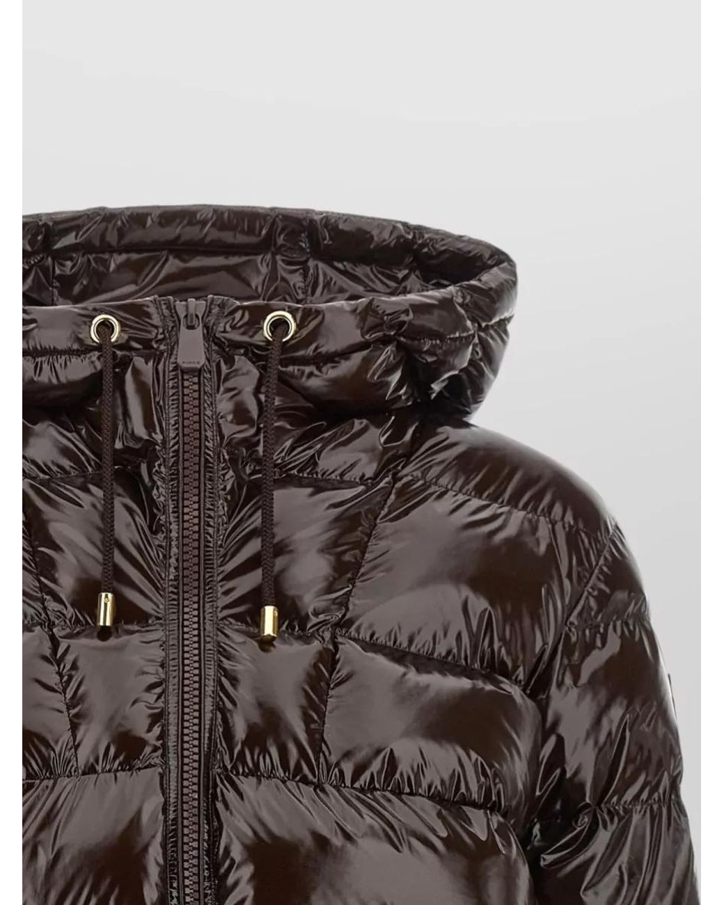 Pinko Brown Glossy Quilted Hooded Down Jacket