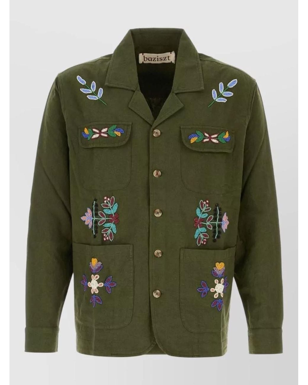 BAZISZT Green Cotton Shirt Jacket for men