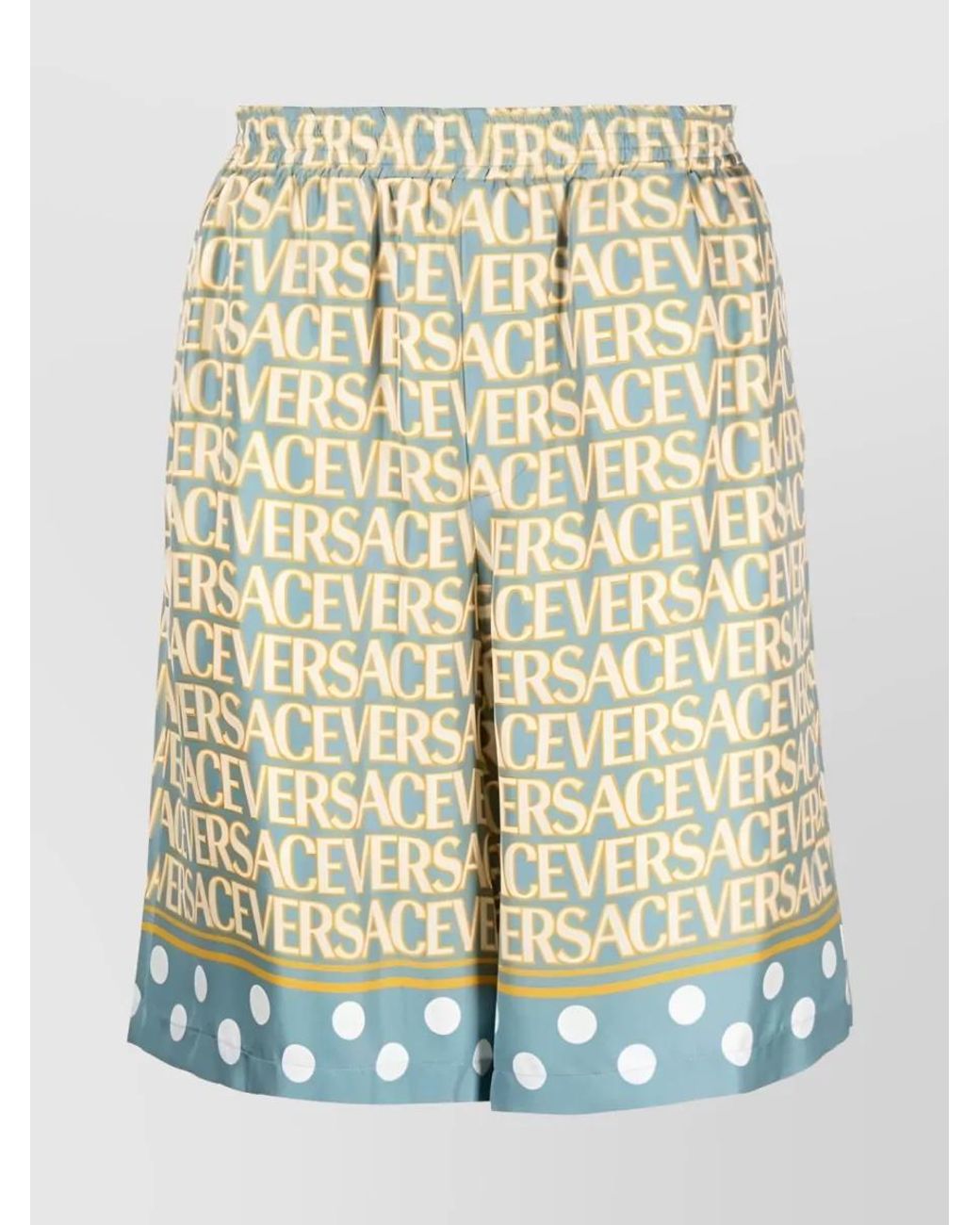 Versace White Silk Logo Print Deck Shorts for men