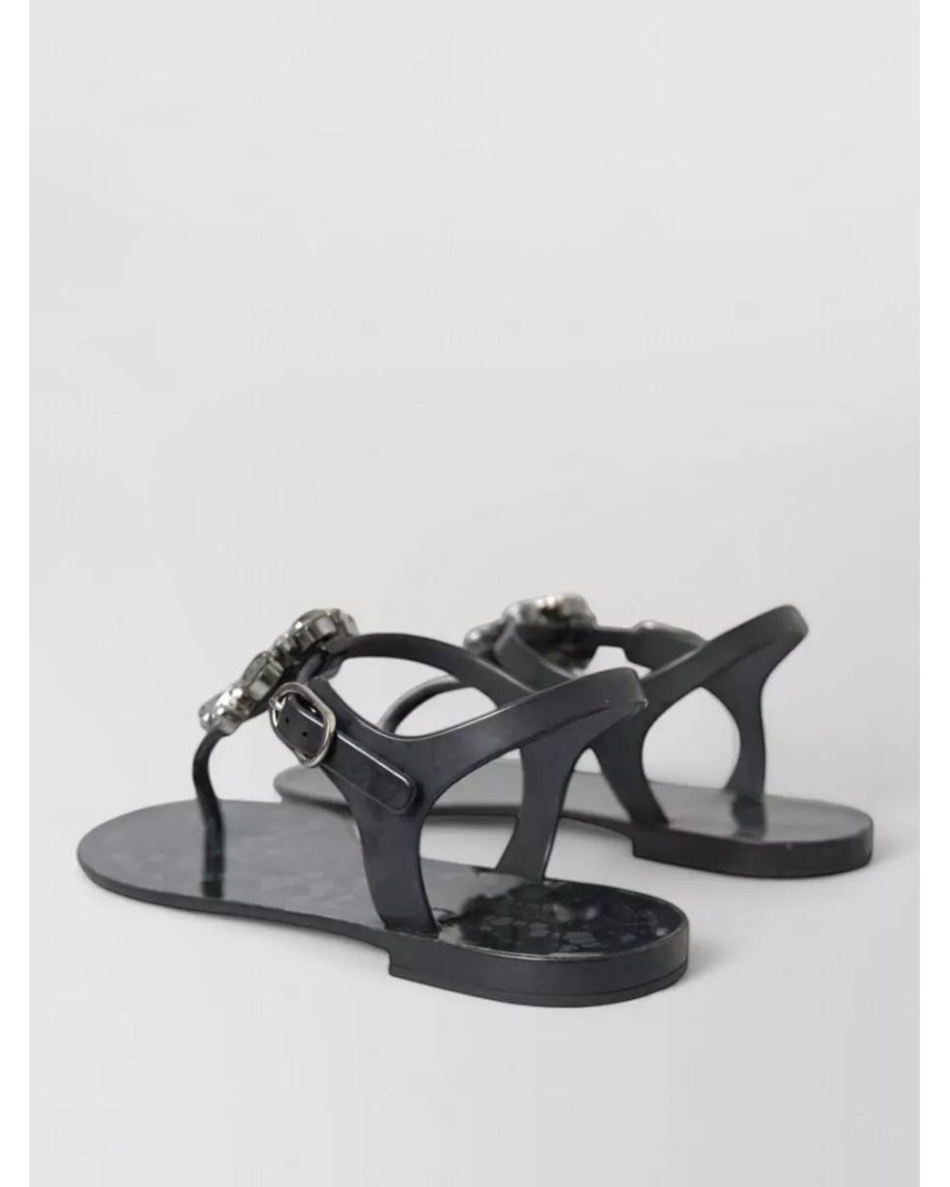 Dolce & Gabbana Gray Crystal-Embellished Rubber Slides