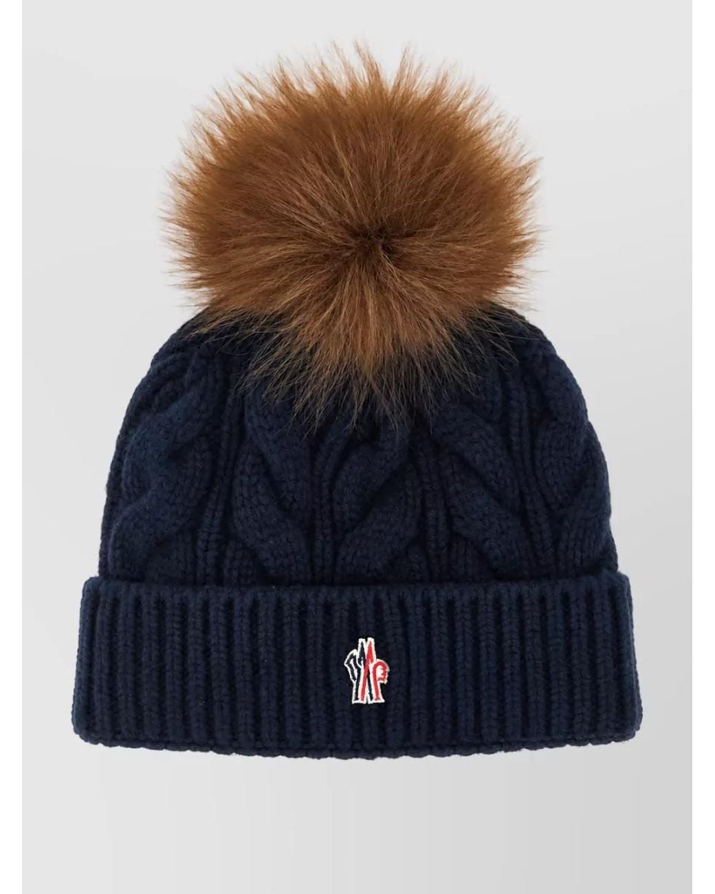 Moncler Blue Cashmere Wool Ribbed Pom-Pom Beanie