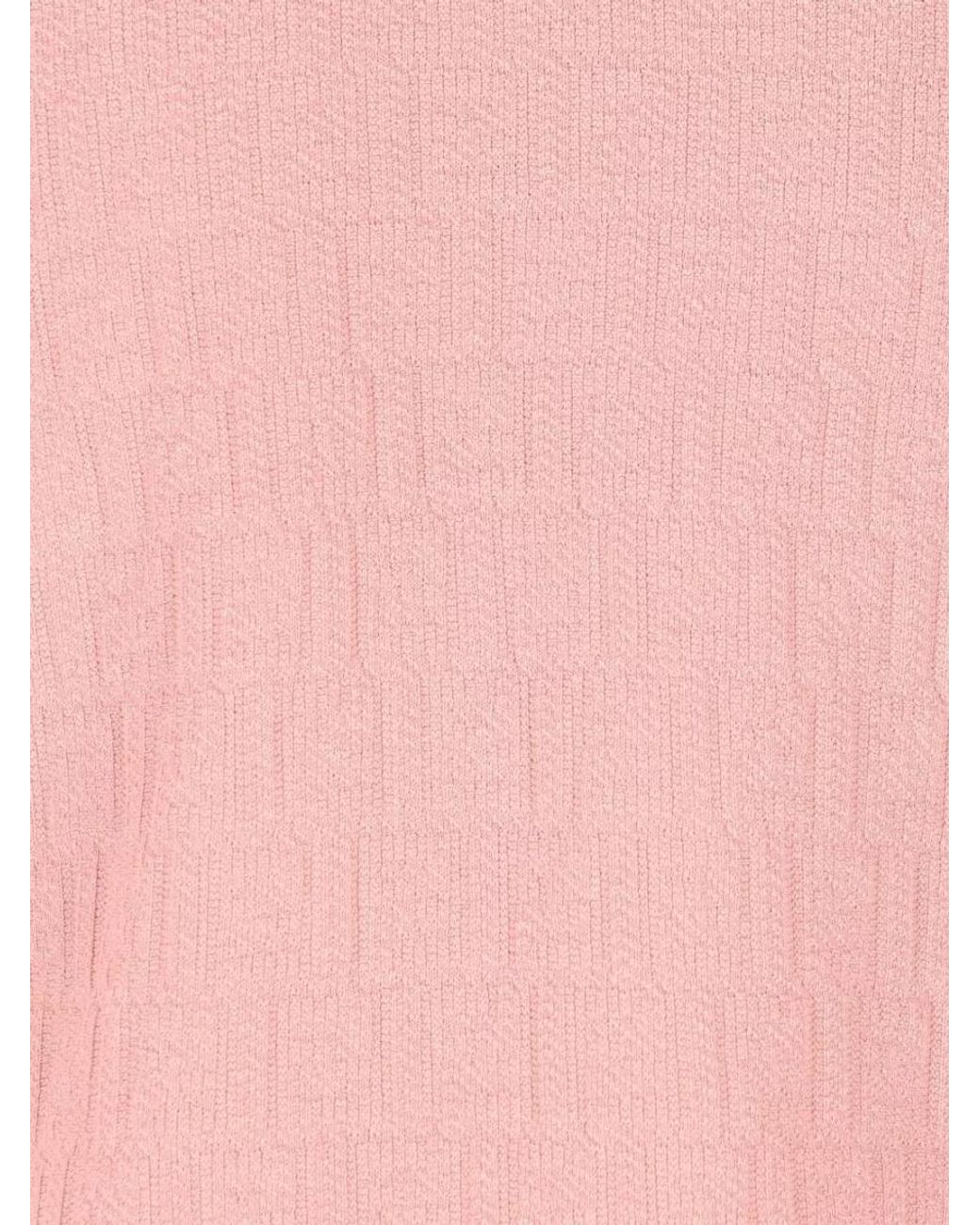 Fendi Pink Silk Blend Ribbed Short-Sleeve Crewneck Knitted Top