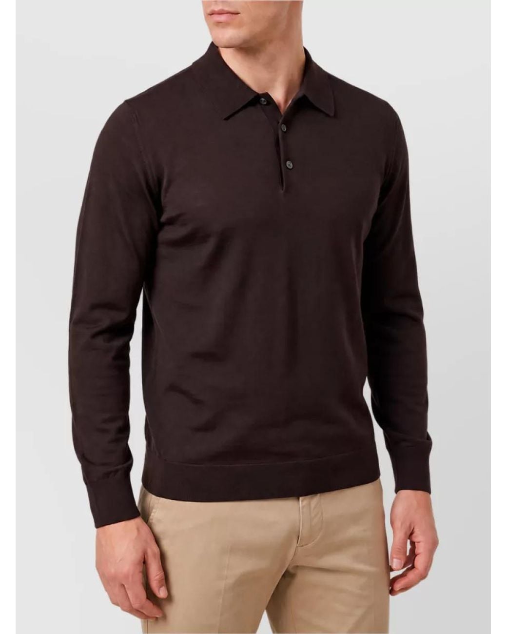 John Smedley Black Merino Wool Long-Sleeve Polo Shirt for men