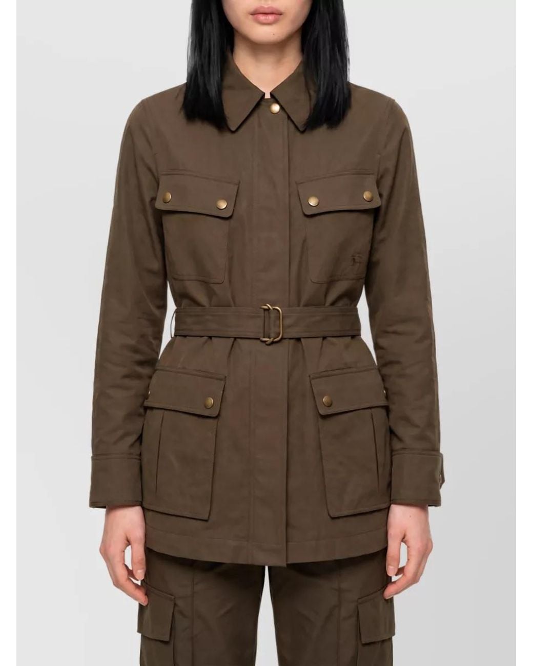 Burberry Brown Cotton Gabardine Belted Safari Jacket
