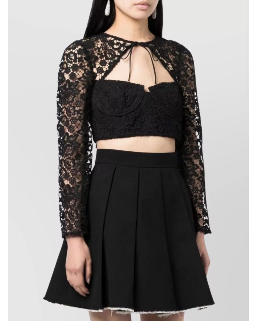 Self-Portrait Black Sheer Lace Cropped Blouse