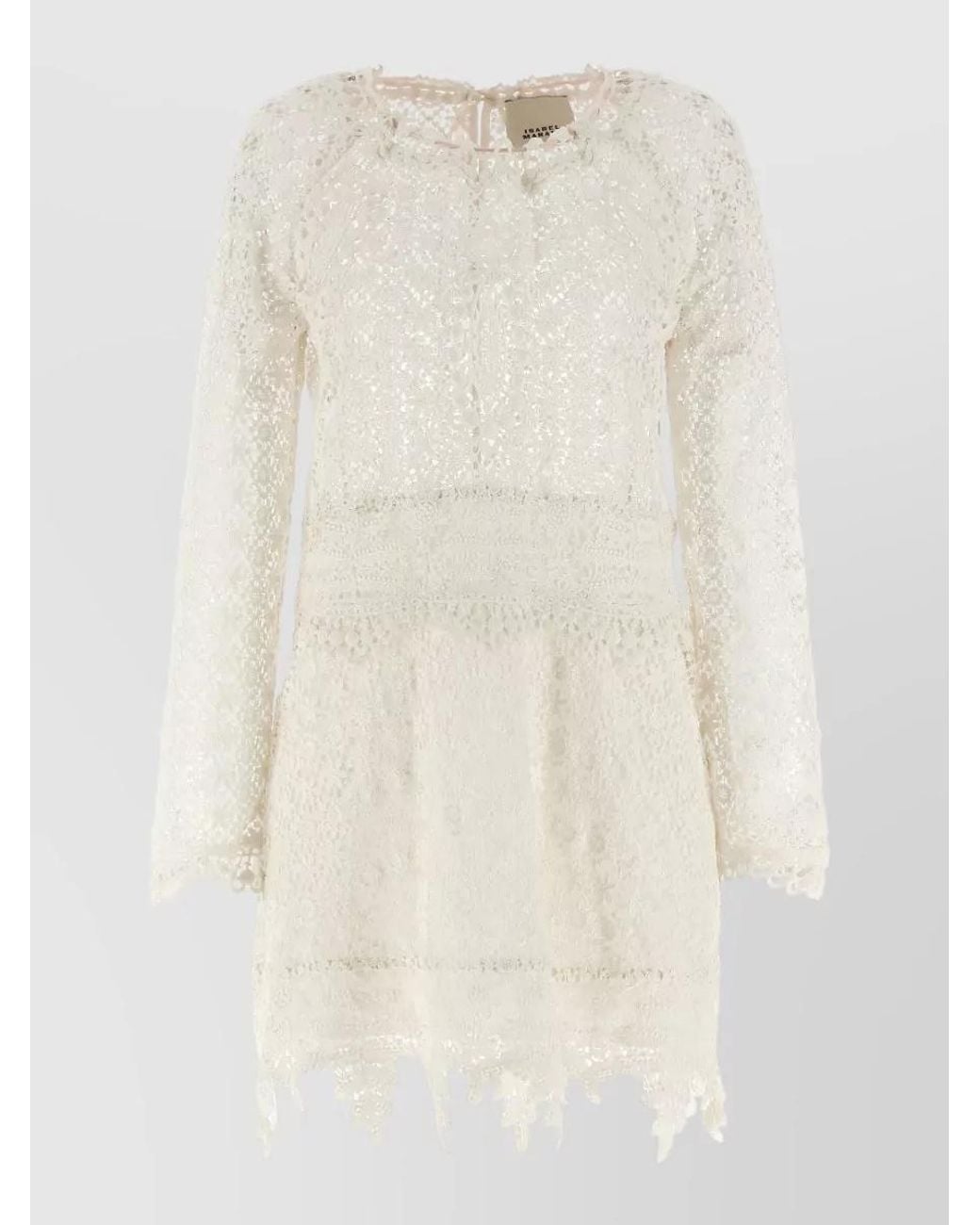 Isabel Marant White Cotton Crochet Openwork Long-Sleeve Mini Dress