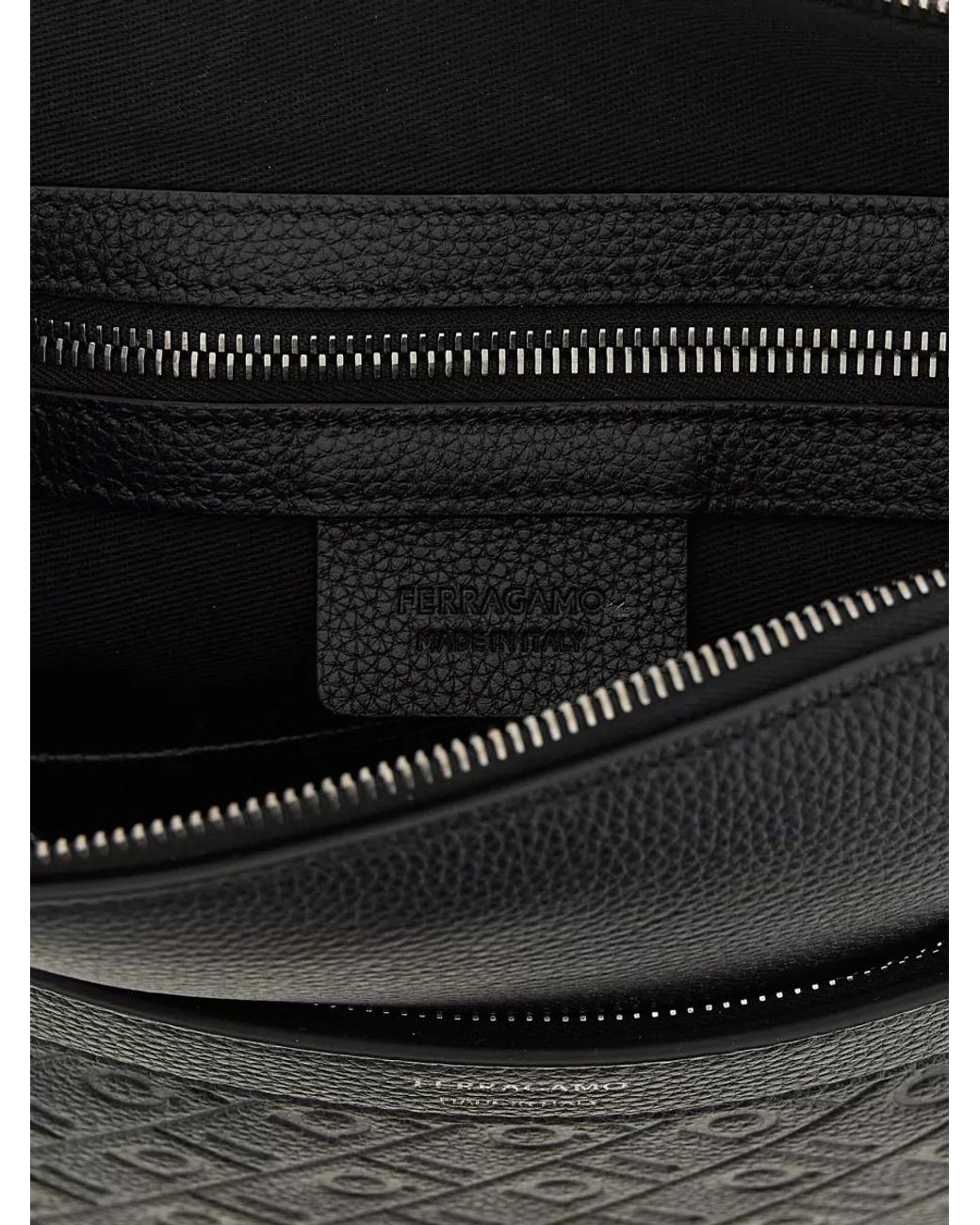 Ferragamo Black Leather Monogram Crossbody Bag for men