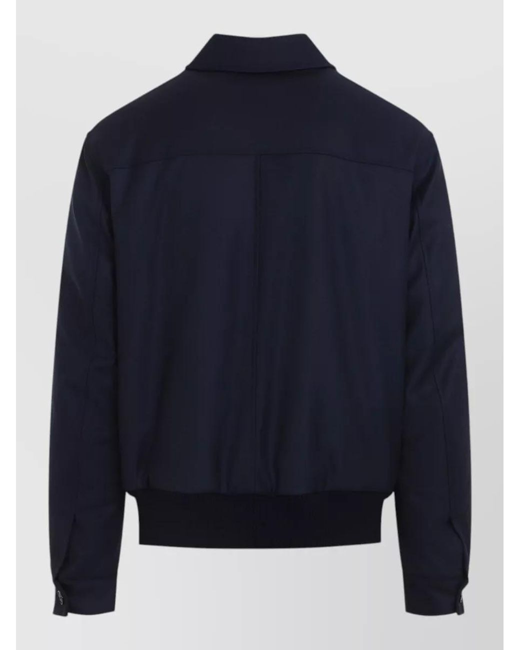 Kiton Blue Wool Cashmere Ribbed Bomber Jacket for men