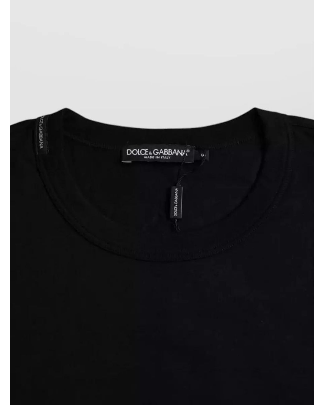 Dolce & Gabbana Black Cotton Logo Embossed Crew Neck T-Shirt for men