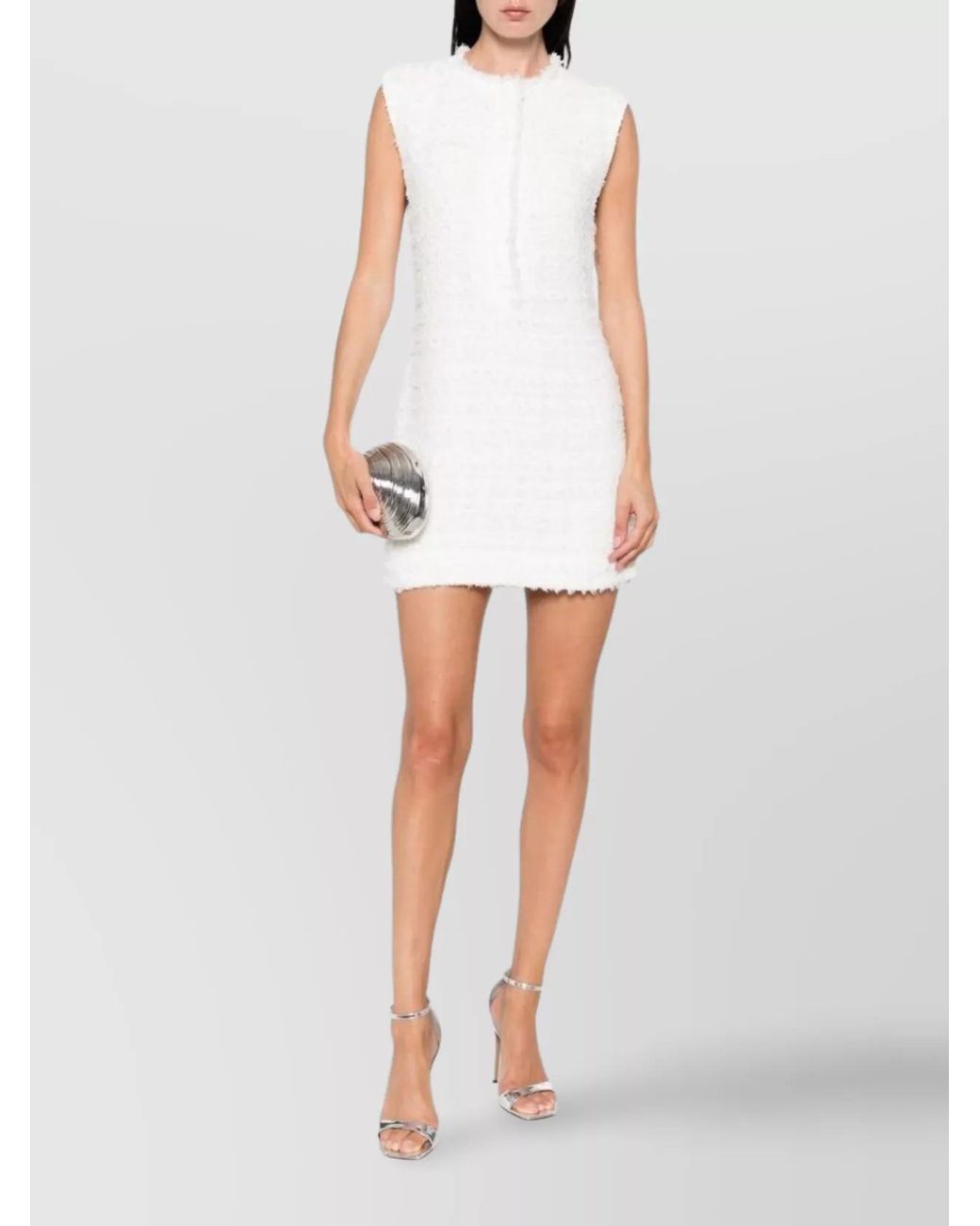 IRO White Sleeveless Round Neck Tweed Mini Dress