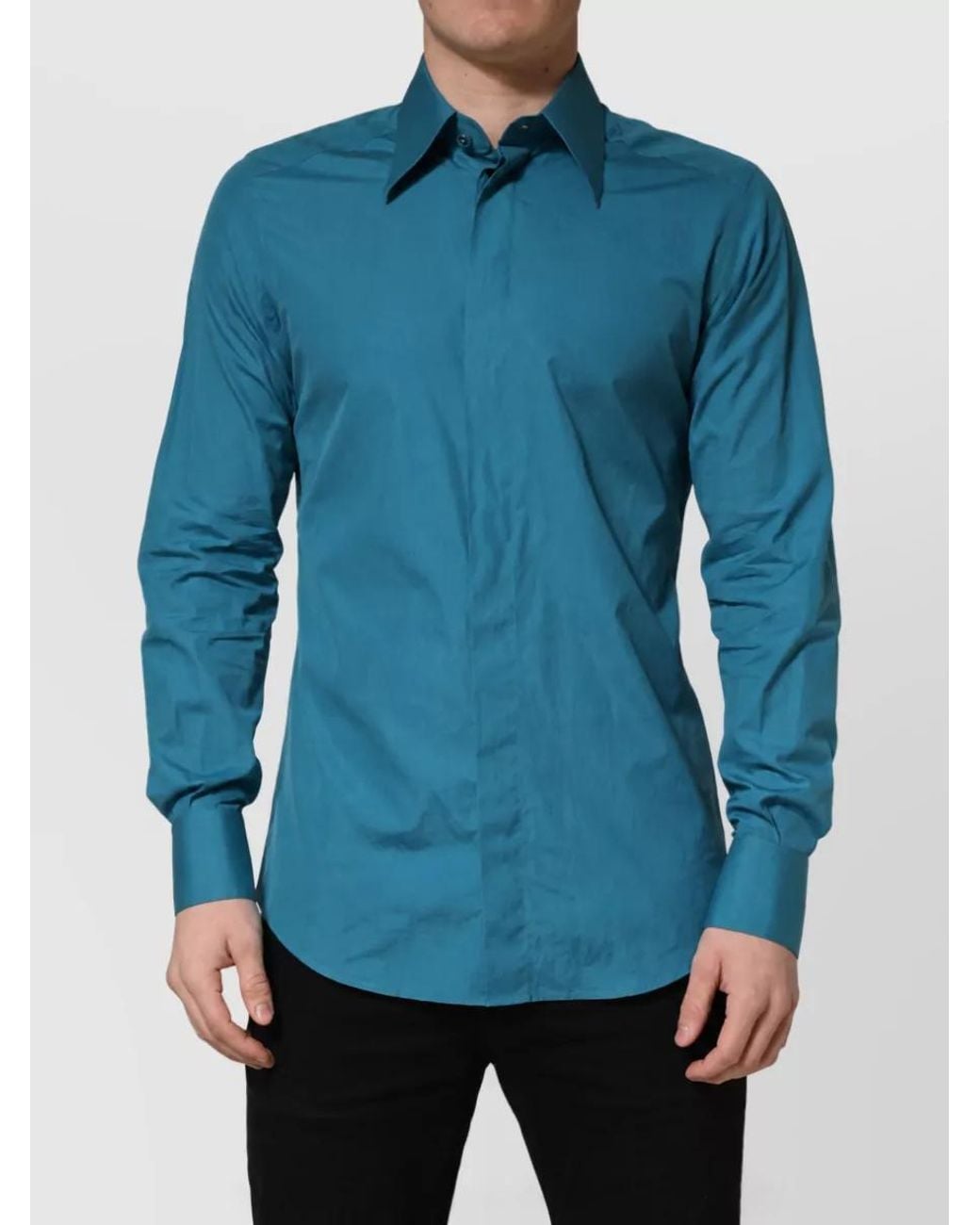 Dolce & Gabbana Blue Cotton Long-Sleeve Dress Shirt for men