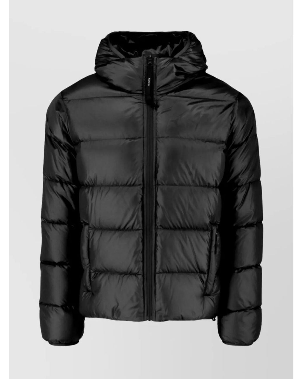 Aspesi Black Hooded Quilted Jacket Side Pockets for men