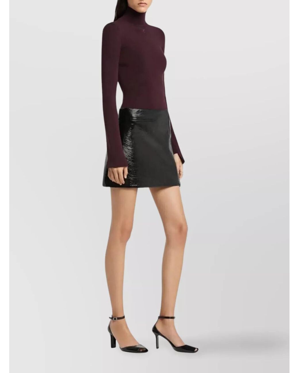 Courreges Black Leather Mini A-Line Skirt