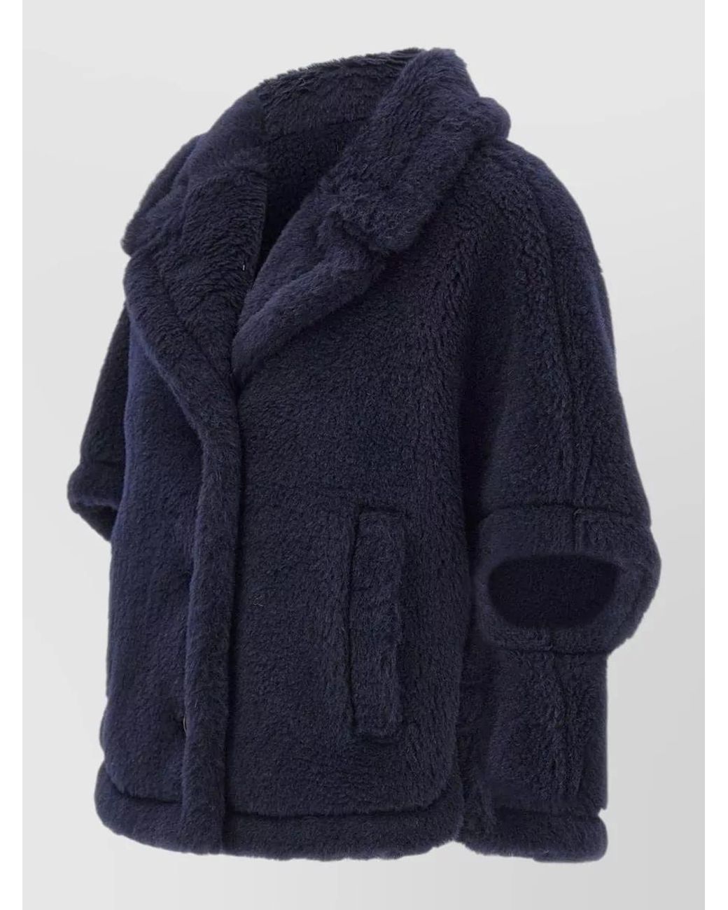 Max Mara Blue Silk Alpaca Virgin Wool Teddy Cape