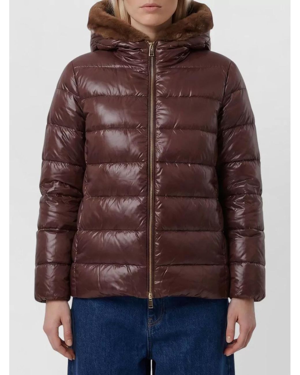 Herno Brown Faux Fur-Trimmed Ultralight Down Jacket
