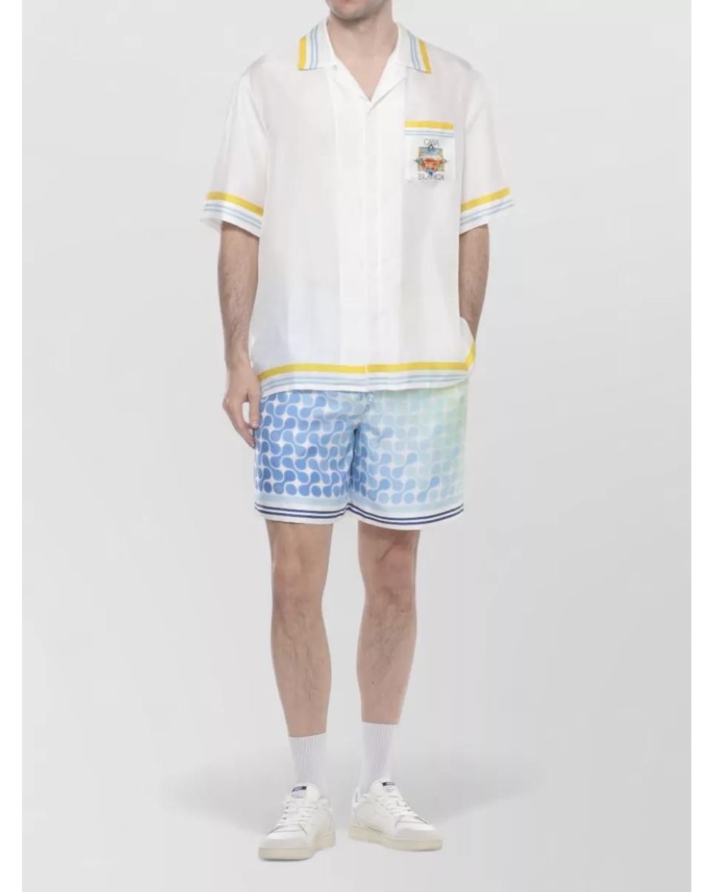 Casablanca Blue Silk Printed Bermuda Shorts for men